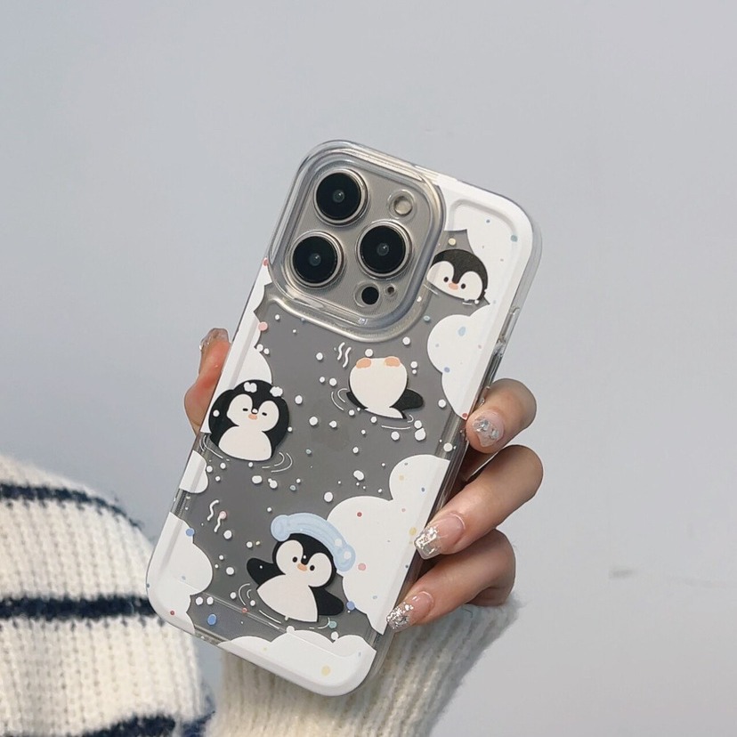 Bath penguin suitable for Apple 15pro/14promax mobile phone case 13/12pro transparent 11/xr/xs/78p
