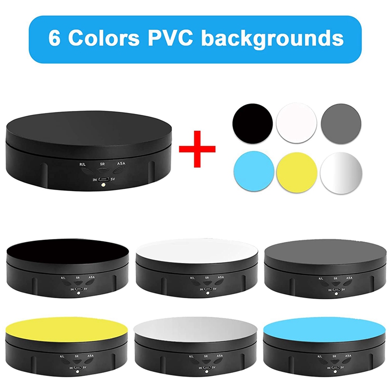 Motorized Rotating Display Stand, 360 Degree Photography Turntable with 6 PVC Backgrounds,/USB Supply. 