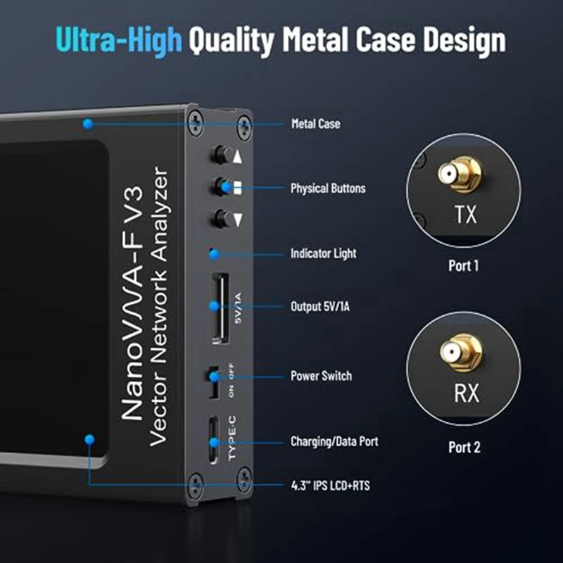 New Upgraded 6Ghz Nanovna-F V3 Vector Network Analyzer 4.3 Inch HF VHF UHF VNA Antenna Analyzer Tester Measures 801 Scan Points. 