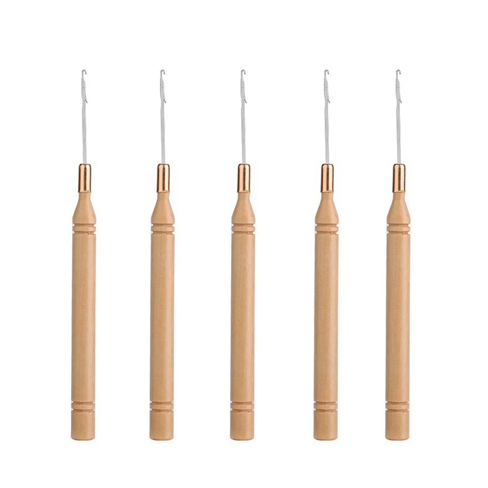 Handle Crochet Knitting Wooden Handle Hooks Needles Set Soft Weave Making Wigs For Hair Extensions Tools Deadlock Braid Hair. 