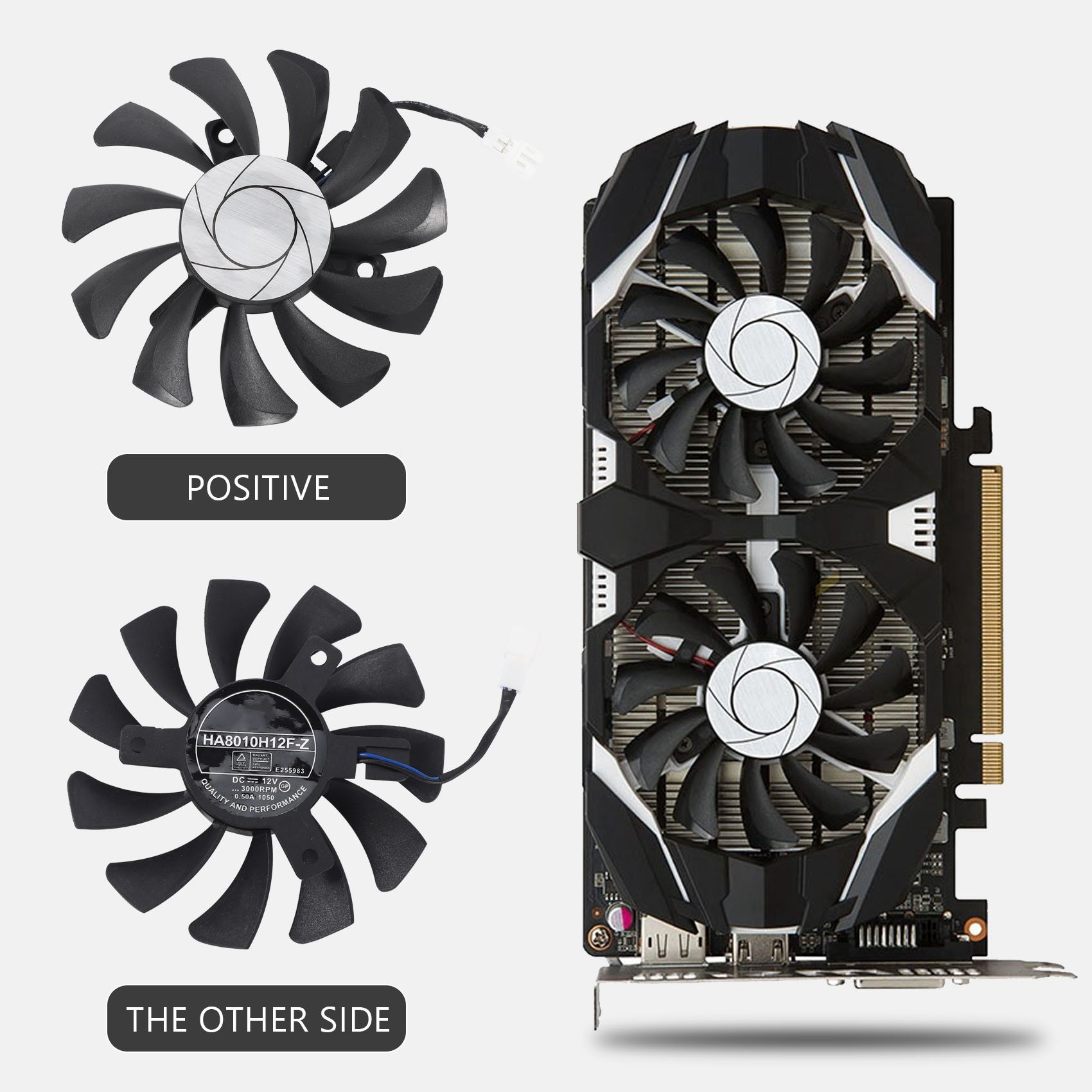 HA8010H12F-Z 75MM 2Pin GTX1050Ti GPU Cooler DUAL Fan for Geforce GTX 1050Ti GTX-1050-Ti-4GT-OC