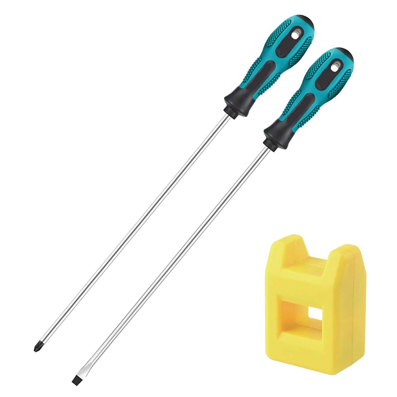 PENGGONG 2Pcs 12 Inch Long Slotted and Phillips Screwdriver Set Magnetic Screwdriver with Rubber Handle. 