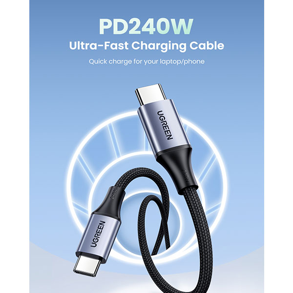UGREEN US535 (15311) USB-C to USB-C 240W PD Fast Charging Cable - 1m - 240Watt USB C Cable - Equipped with an intelligent E-Marker chip - Compatible with Almost All USB C Devices - Built for Longevity. 