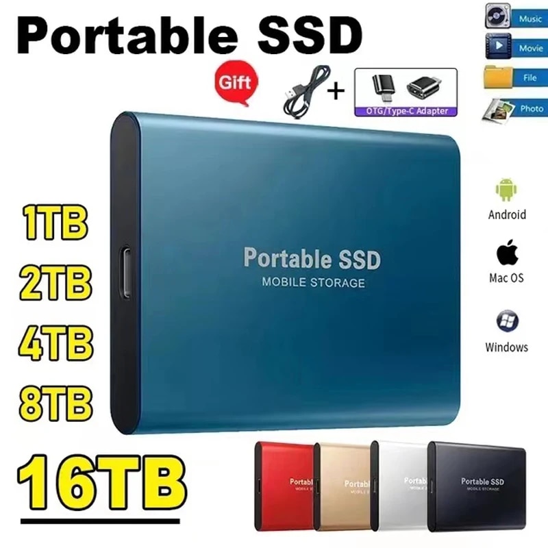 Portable SSD 1TB High-speed Mobile Solid State Drive 500GB External Storage Decives Type-C USB 3.1 Hard Disks for Laptop/PC/ Mac
