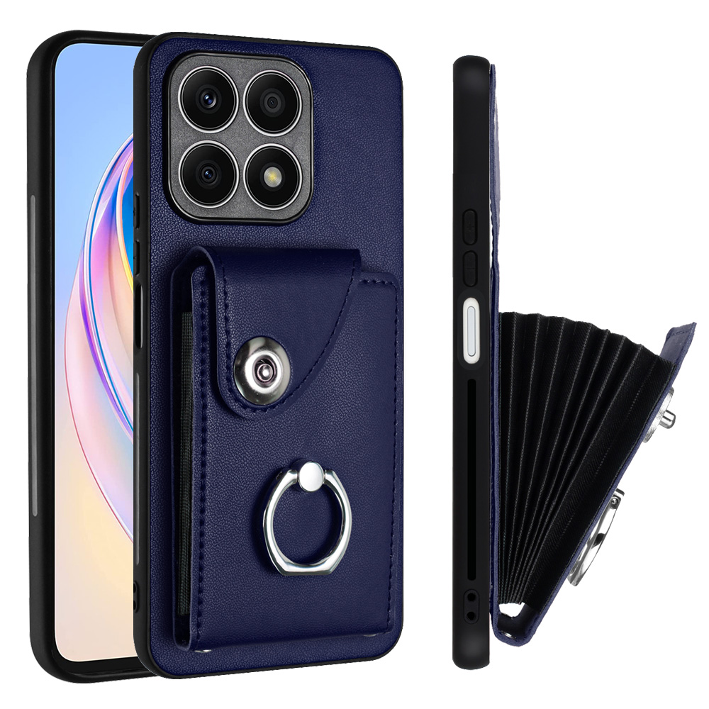 lthmy for Honor X8A wallet case with card holder ring PU leather kickstand card slots case