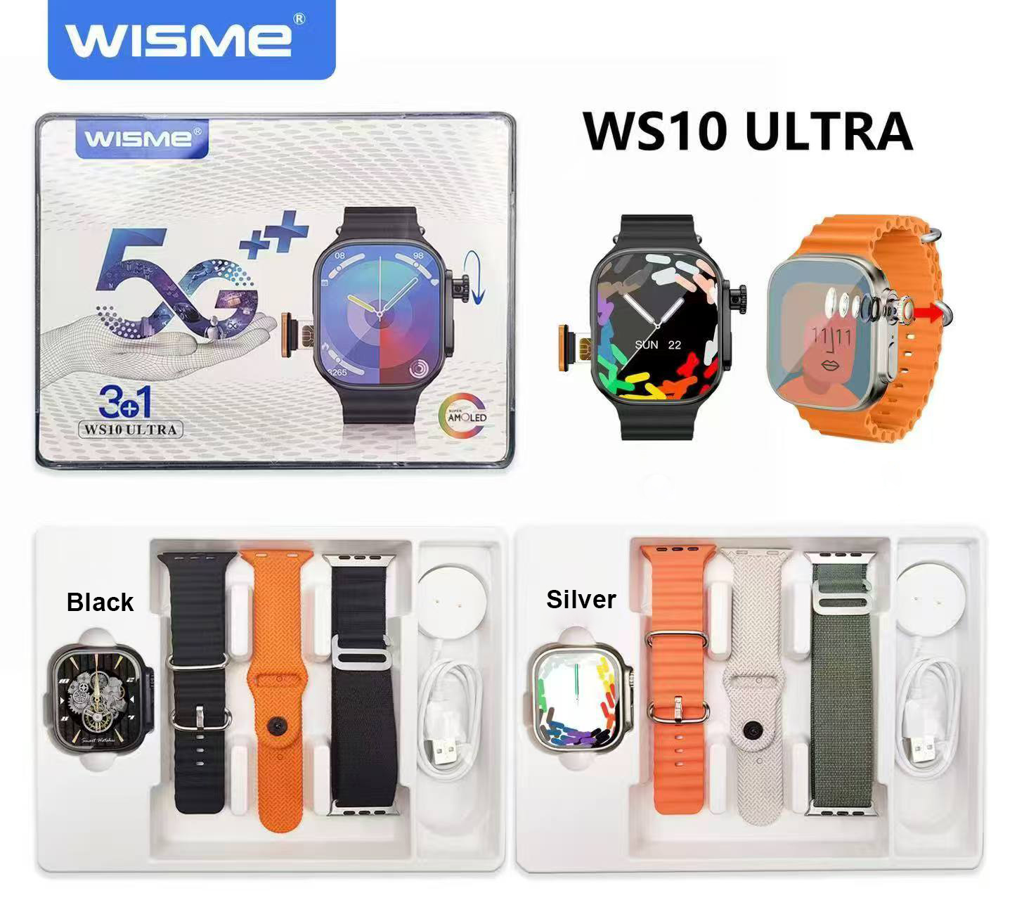 WS10 Ultra 5G Android Smart Watch 8GB RAM 128GB ROM Rotating Camera For Front And Rear 2.01 inch Big Display Playstore and Wifi Supported 4G/5G Sim Supported Video Calling Smartwatch Wisme WS10 Ultra. 