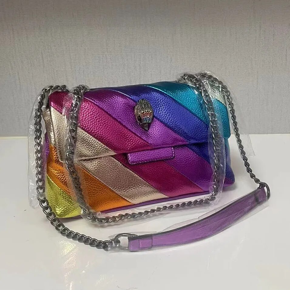 Rainbow Eagle Head Handbags Cross Body Bag 26cm Medium Raibow Bird Head Patchwork Shouler Bags Chain Small Flap Purse. 