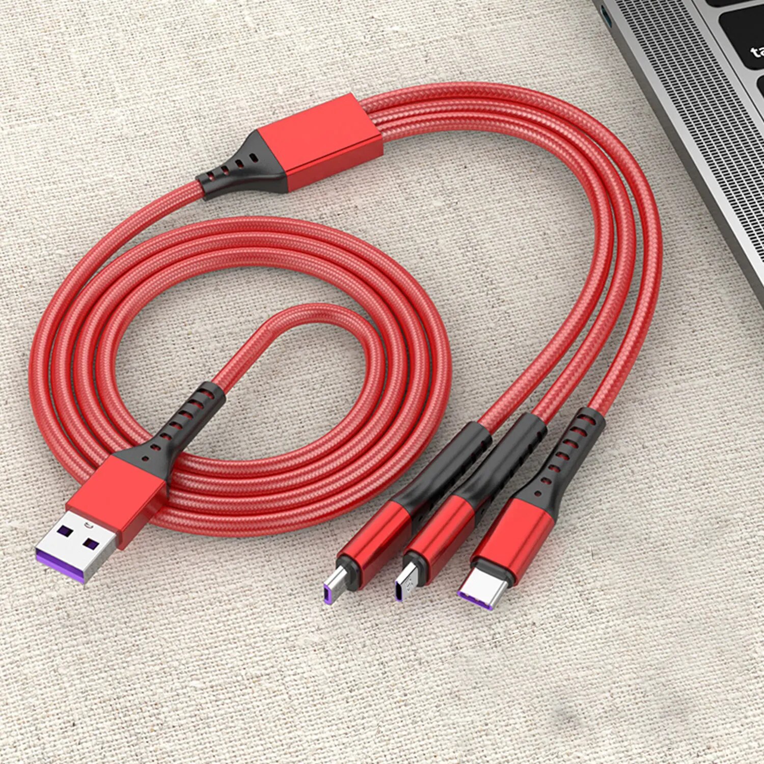 Type C Data transmission 5A 3 in 1 USB Charging Cable Fast Charge Micro for iPhone Huawei Xiaomi Fishing Net Braided Data Cable. 