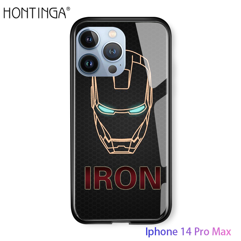Hontinga for iPhone 14 Pro Max Back Cover Luxury Tempered Glass Case Marvel The Superhero For boys Phone Case