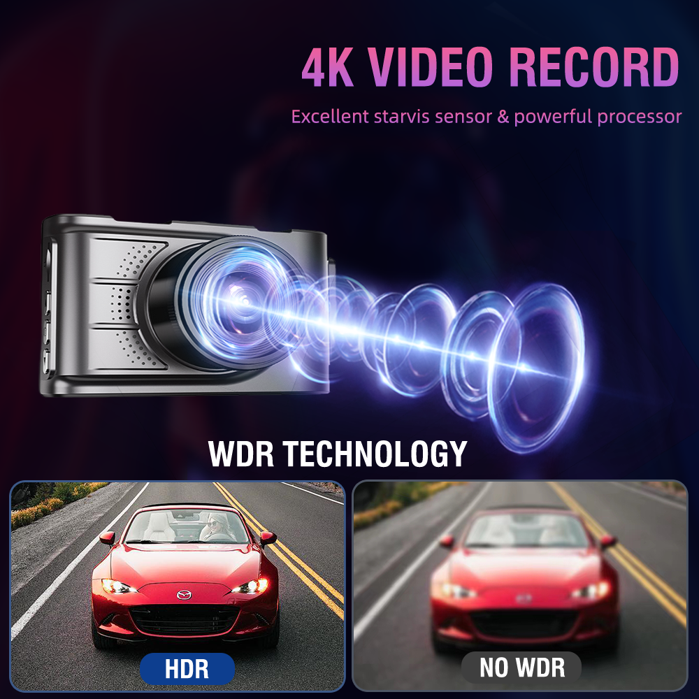Aprilboy 4K Dash Cam Car DVR with Rear Cam G-Sensor Support WIFI App Control 24H Parking Monitor Night Vision Black Box Dash Cam. 