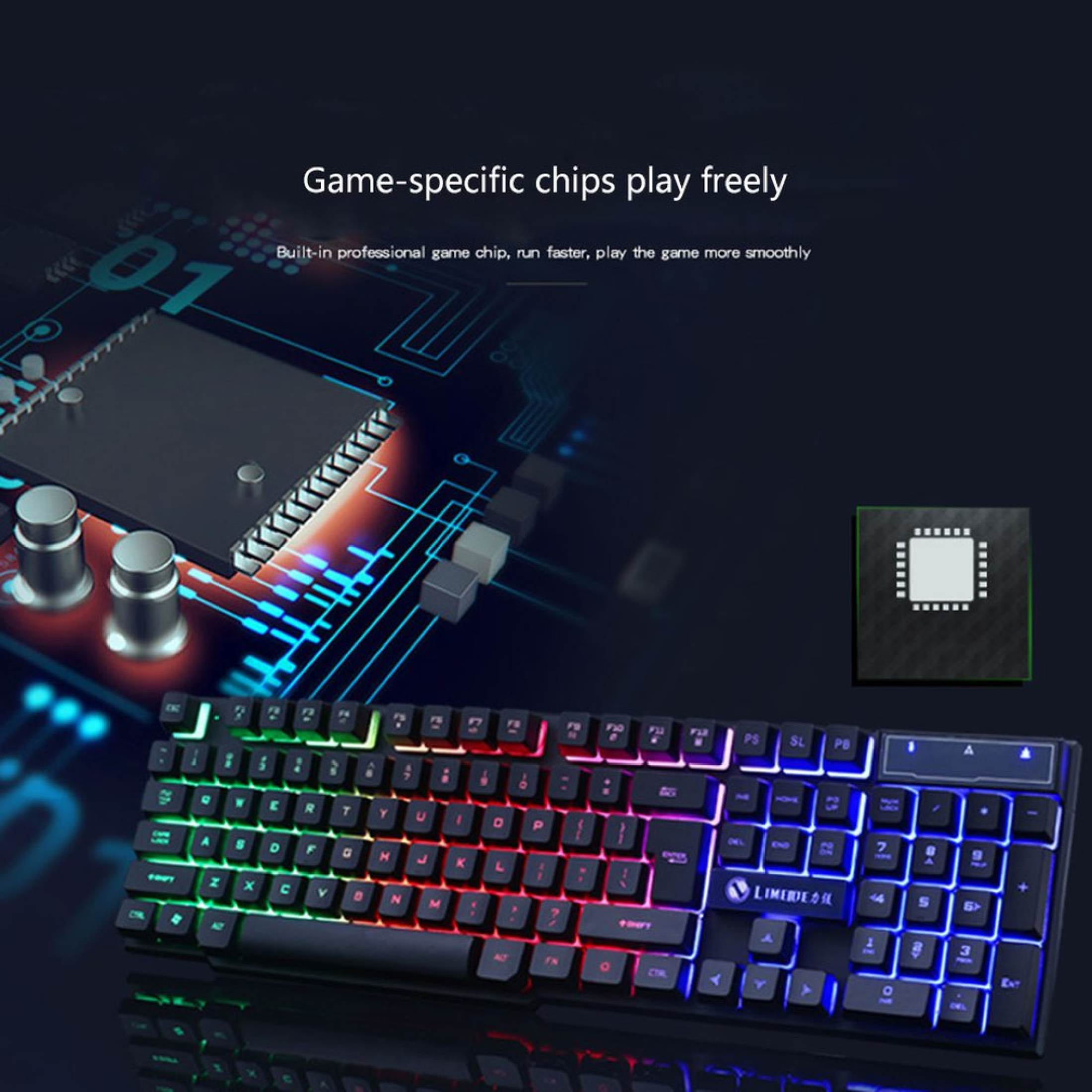 Whole set Limeide GTX300 Colorful LED Backlight Ergonomic Mechanical Gaming keyboard and mouse Bundle Combo Set USB Wired for PC Laptop （black）. 
