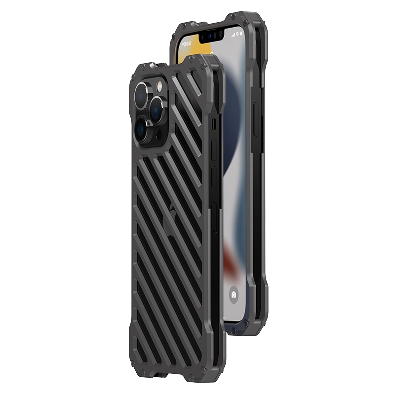 For iPhone 13 Pro Max R-JUST RJ-50 Hollow Breathable Armor Metal Shockproof Protective Case