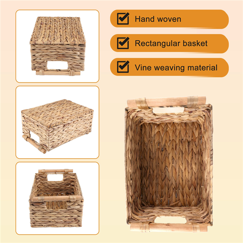 Wicker Basket Rectangular with Handles for Shelves,Water Hyacinth B. 