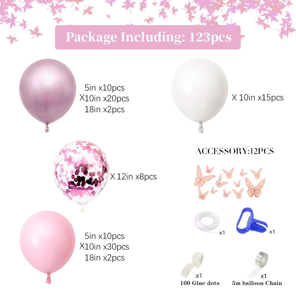 Pink Theme Birthday Party Supplies Set White Pink Balloon Garland Arch Background for Baby Shower Girl Birthday Decor