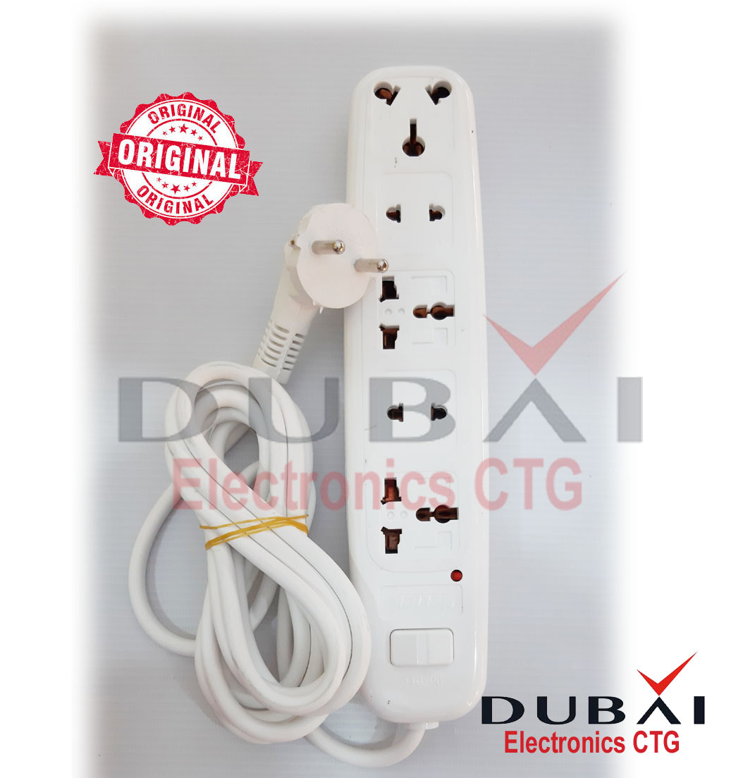 Click  Safe Multi Plug 2 Pin multiplug Socket 5 Port 9 Feet  Cable power extension cord.10A ,9 feet Cable . Click Multi plug Premium White Extension .. 