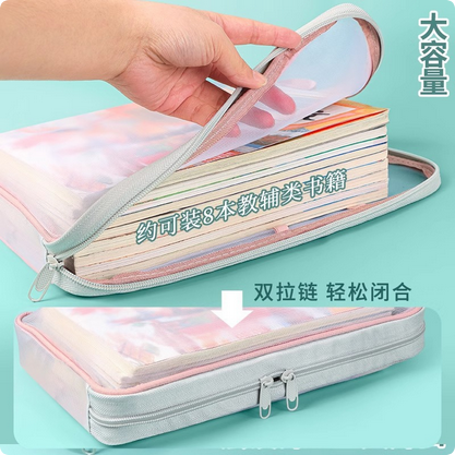 A4 double-layer nylon mesh  bag transparent student test paper bag file bag book homework storage bag. 