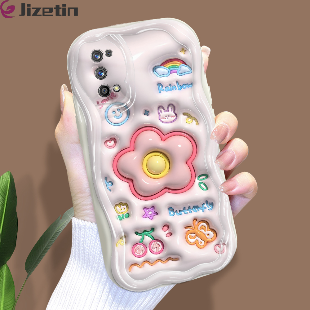 Jizetin for Realme 7 Pro Back Cover Creative Cute Flowers Cream Wavy Edge Soft Silicone Phone Case