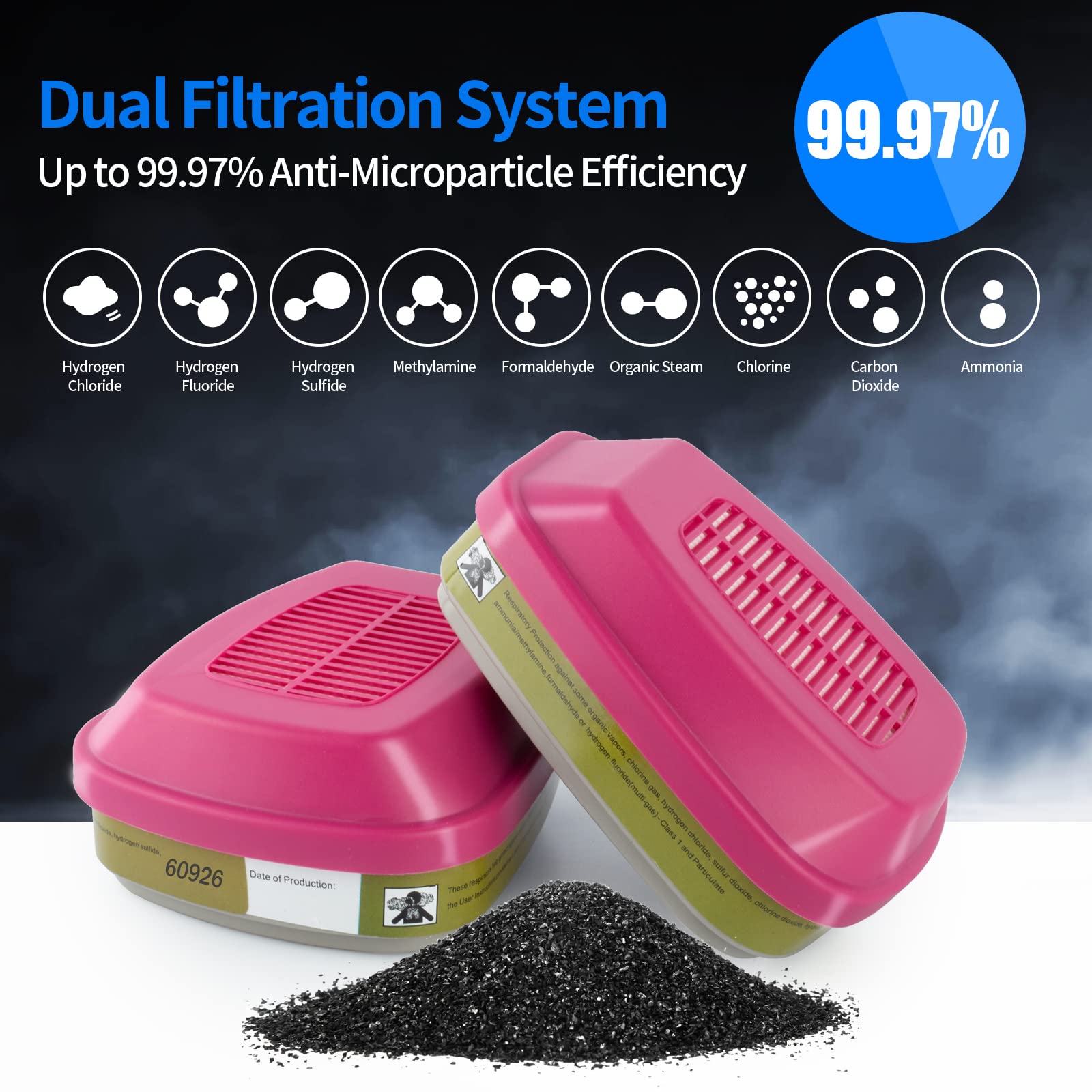 6800 Full Face Respirator Mask With 60926 Activated Carbon Filter for epoxy resin grinding hazardous wastehandling paint welding. 