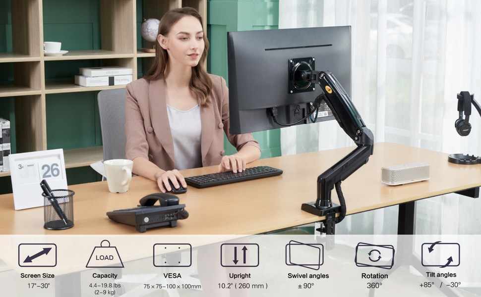NB F80 North Bayou Monitor Desk Mount Stand Full Motion Swivel Monitor Arm With Gas Spring For 17-30'' Computer Monitors (Within 4.4 lbs to 19.8lbs) Lindaa. 