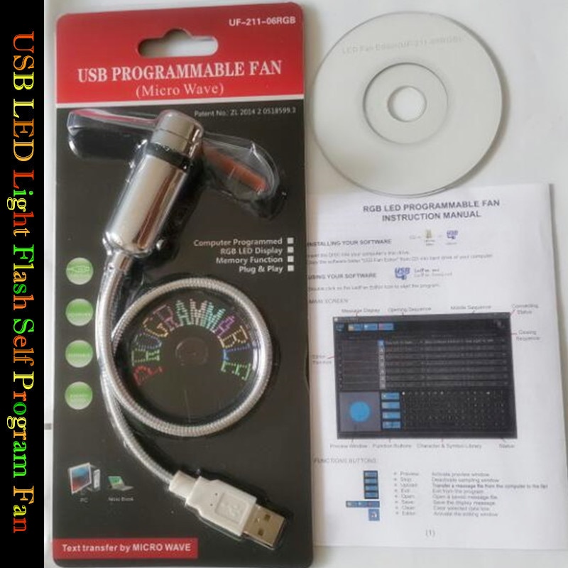 DIY USB LED Light Flash Self Program Fan Edit Display Colorful Letters Symbol Number Greetings Slogan Fan for PC Mobile Power. 