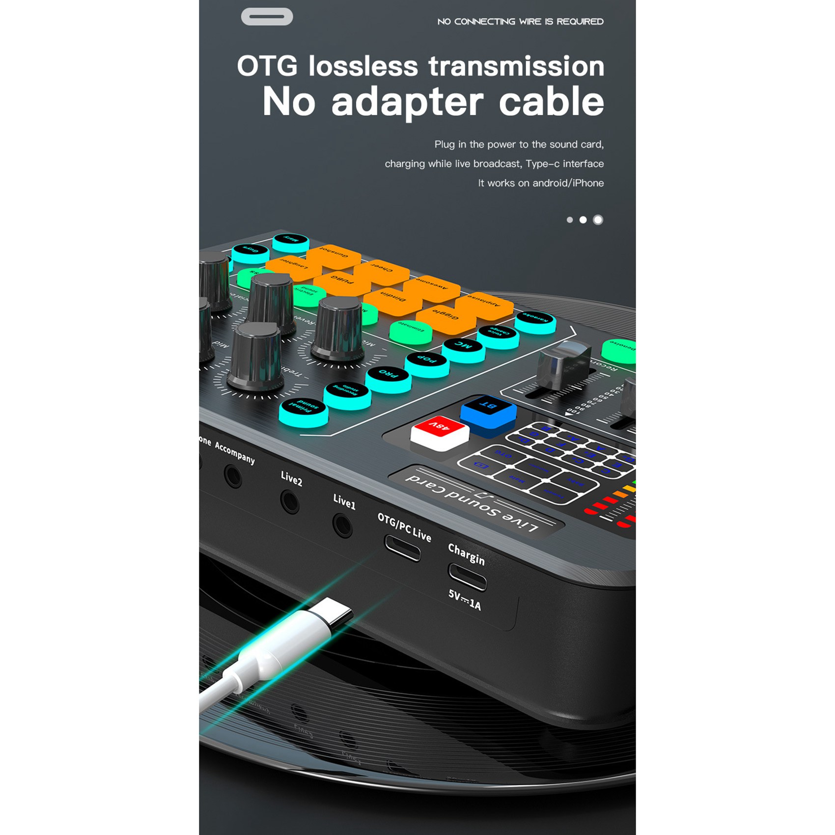 M6 Live Sound Card External Audio Mixer Mobile Phone Voice Changer Mixing Console Support 48V Microphone. 