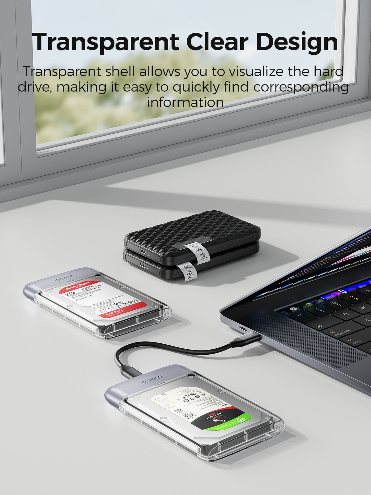 ORICO TX25C3-GY 2.5 inch Type-C Transparent Enclosure. 