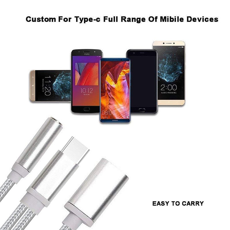 2 In 1 Type C To 3.5mm Headphone Jack Adapter USB C Aux Audio Data Cable Charging Cable For Samsung Xiaomi 11t Pro. 