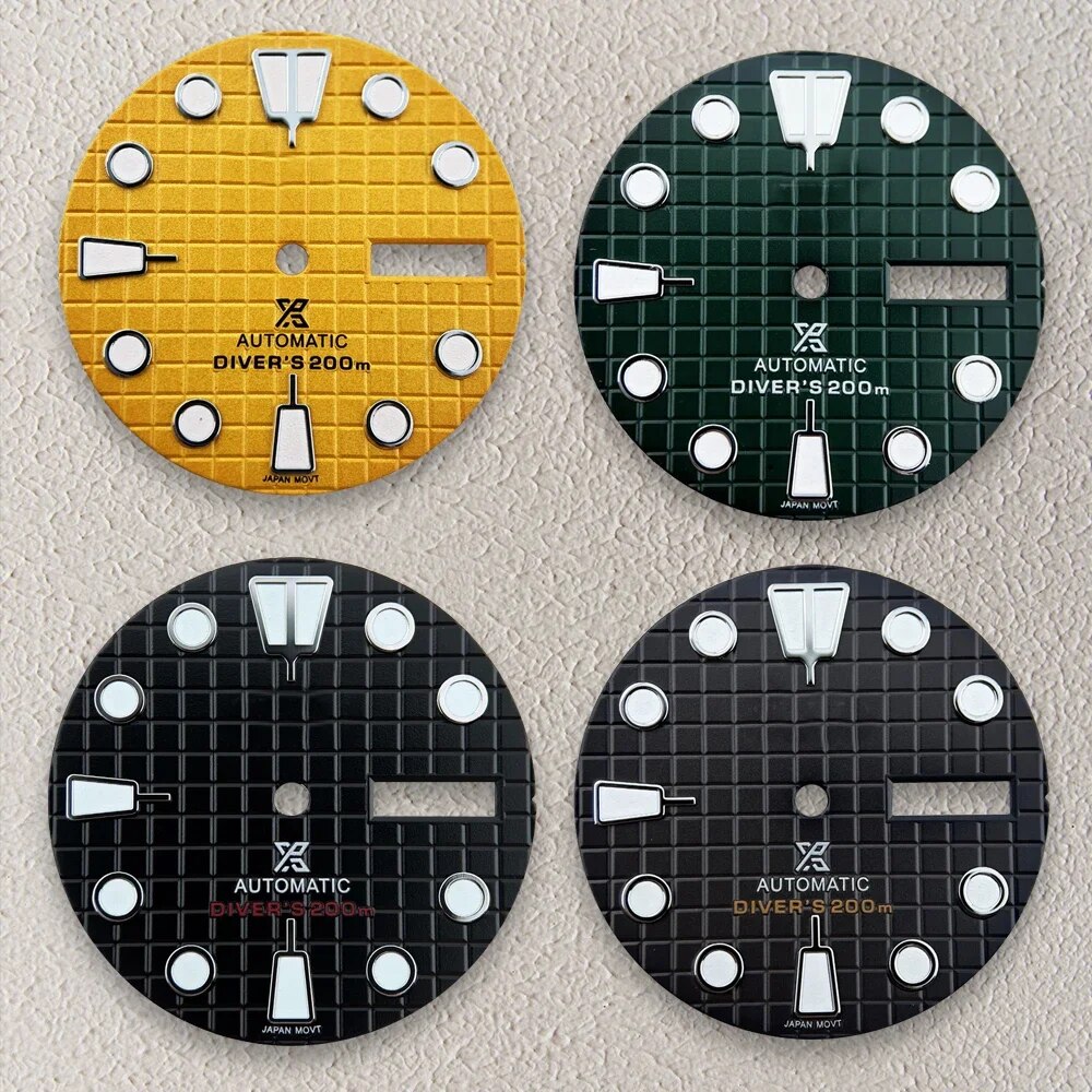 28.5mm S Logo Waffle Pattern Dial Suitable For Japanese NH36 Movement Green Luminous Watches Accessories Modification
