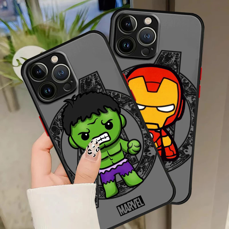 【Healer DingD】 Cartoon Marvel Cute Hero Phone Case For iPhone 15 14 13 12 11 Pro Max mini XS Max XR X 8 Plus SE Frosted Translucent Cover. 