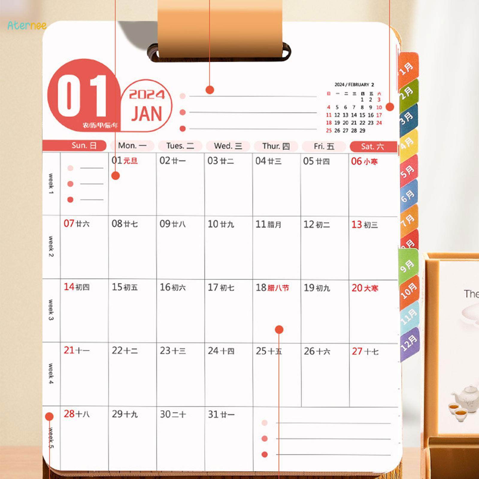 2024 Desk Calendar with Pen Holder Desktop Decoration with to Do List Page Storage Schedule. 