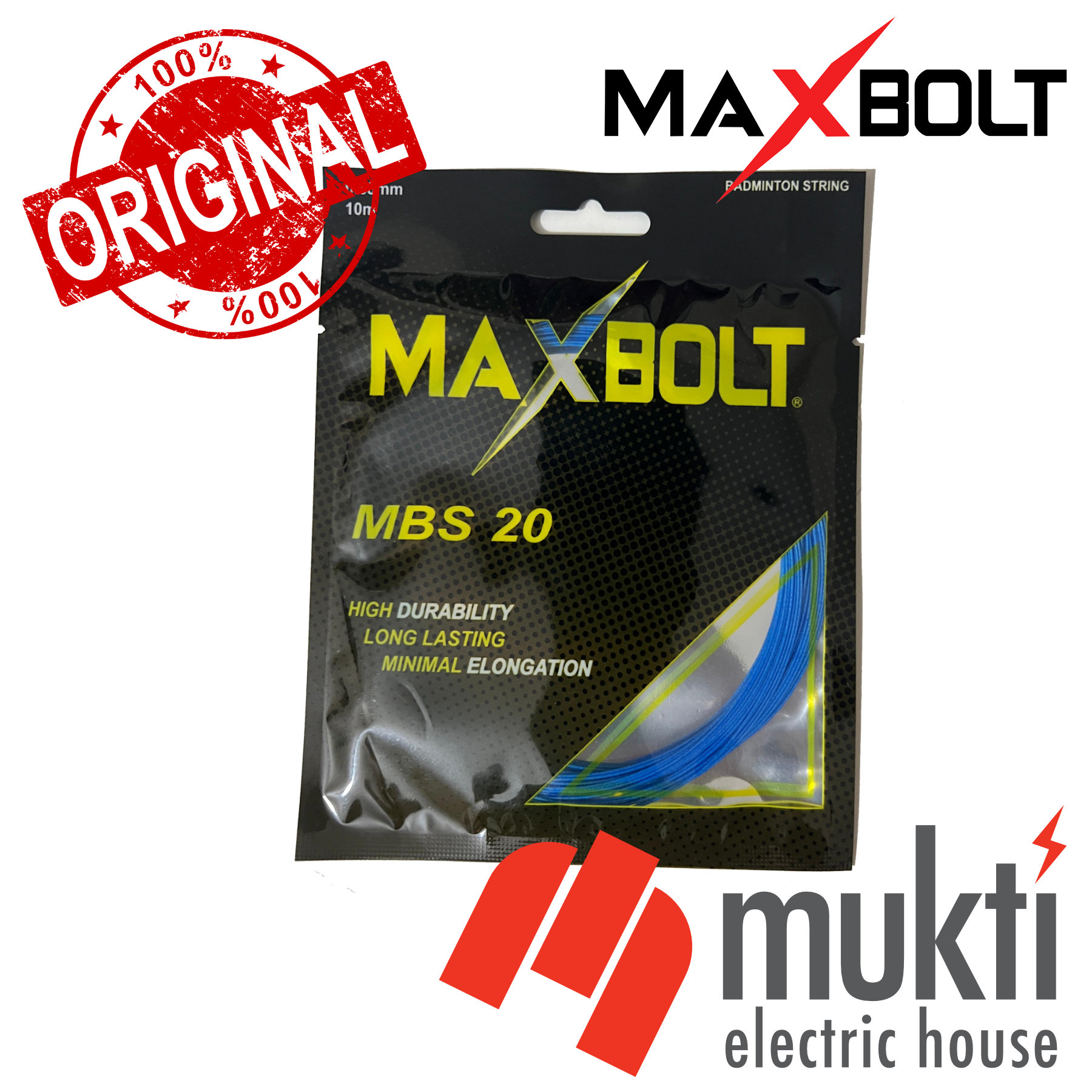 Maxbolt MBS 20 Original Badminton String 10 Meter 0.68 mm High Durability MBS20 0.68MM 10M. 