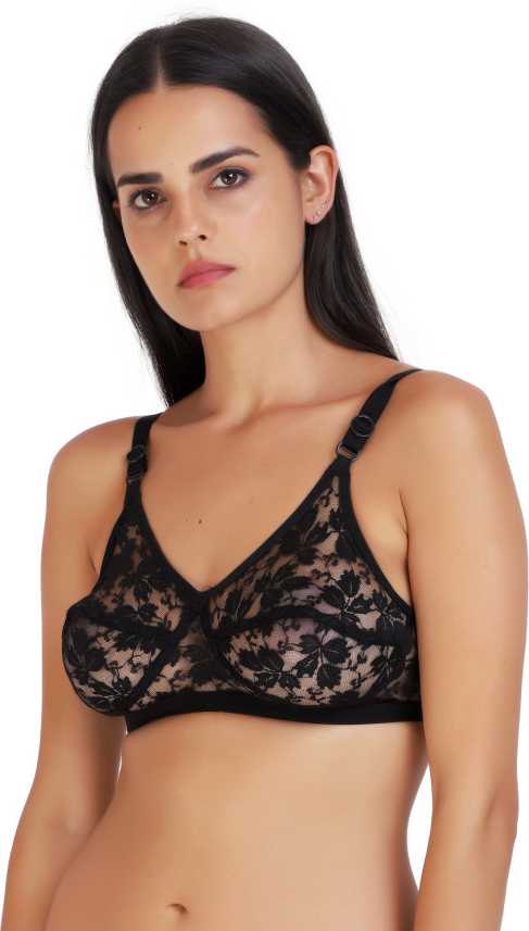 Ladies Lace & Net Non Padded Non-Wired Regular Bra In Multicolor