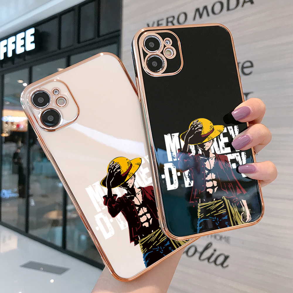 TA for Huawei Nova 3E / P20 Lite Back Cover + Free Lanyard Handsome Luffy Luxury 6D Plating Case Side Pattern Soft Silicone Square Phone Cases. 