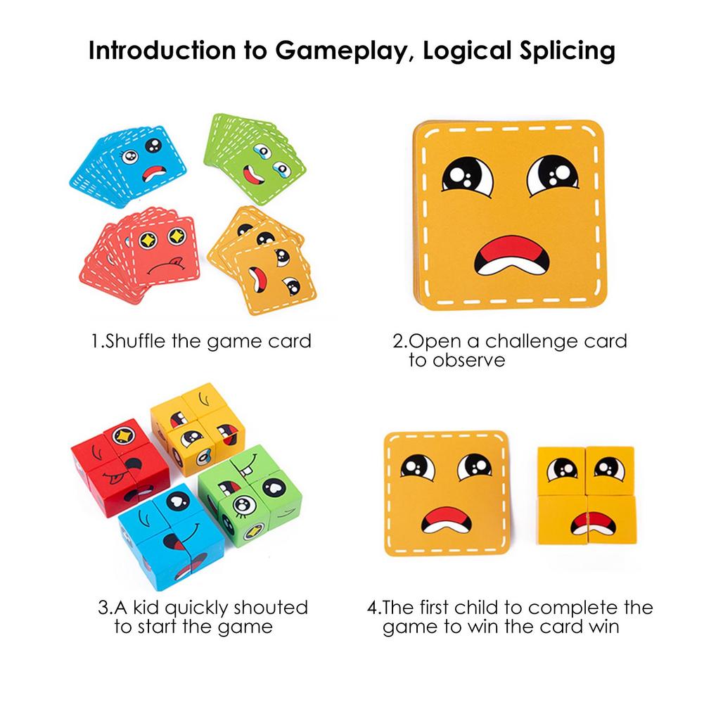 Wooden Expressions Matching Puzzles Face Changing Cubes Building Blocks Puzzle Game Family Board Game Toy With Box Educationa. 