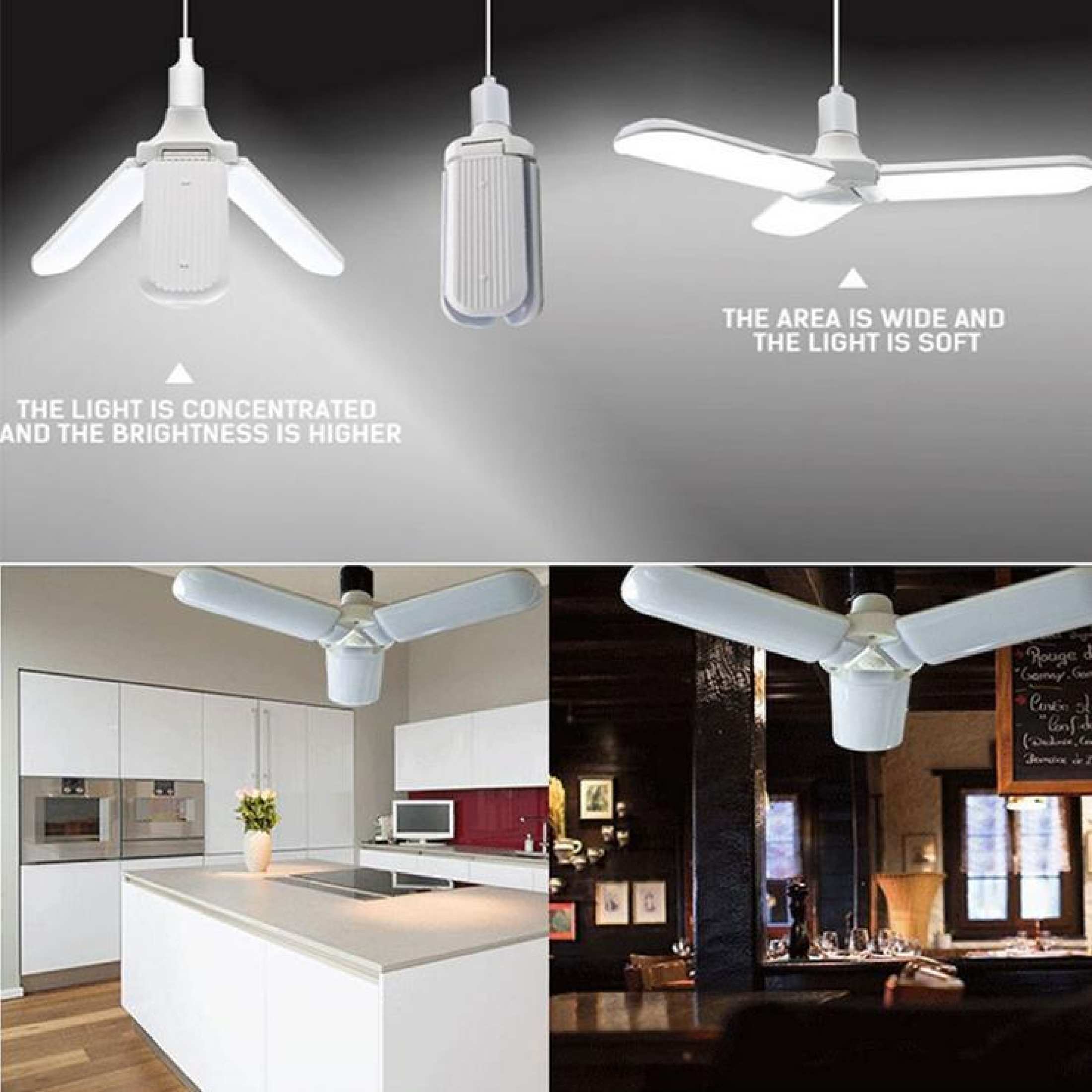 40W E22 LED Super Bright Foldable Fan Blade Bulb Angle Adjustable Ceiling Lamp Home Energy Saving Lights. 