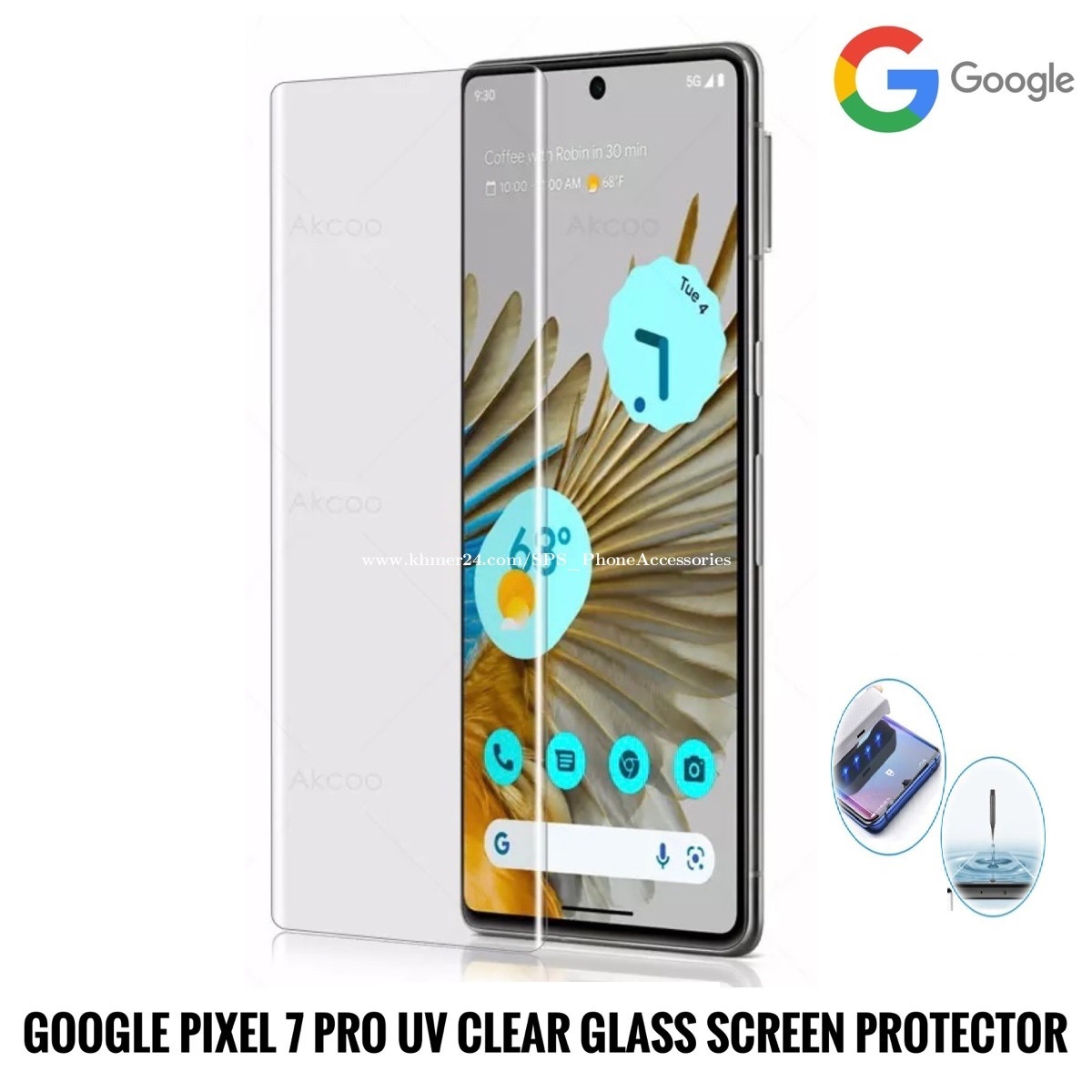 For Google Pixel 7 Pro  UV Glue Adhesive Curved Edge to Edge Full Coverage Tempered Glass Protective Screen Guard-Transparent