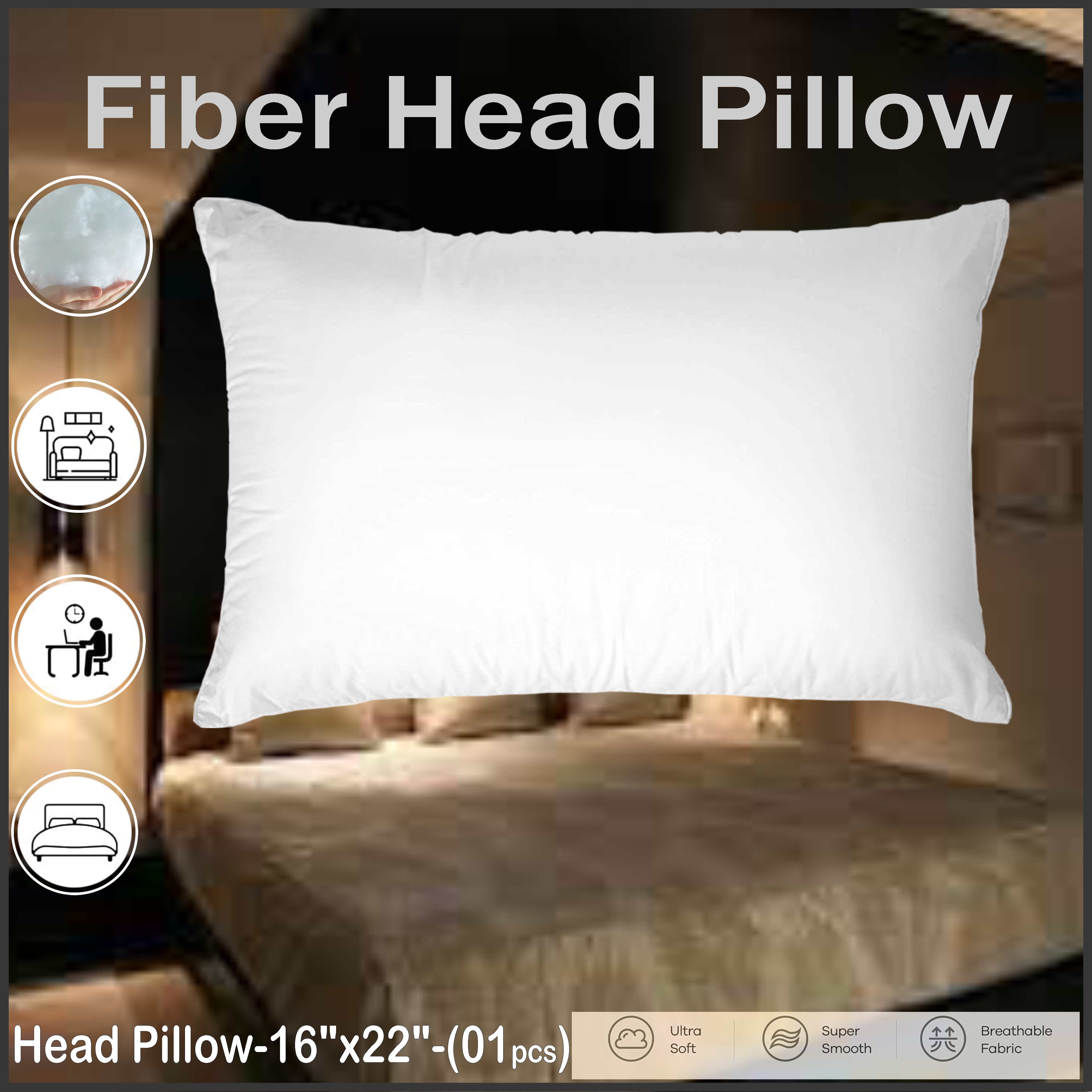 Standard Fiber Head Pillow Insert (16"x22")--(01pcs)