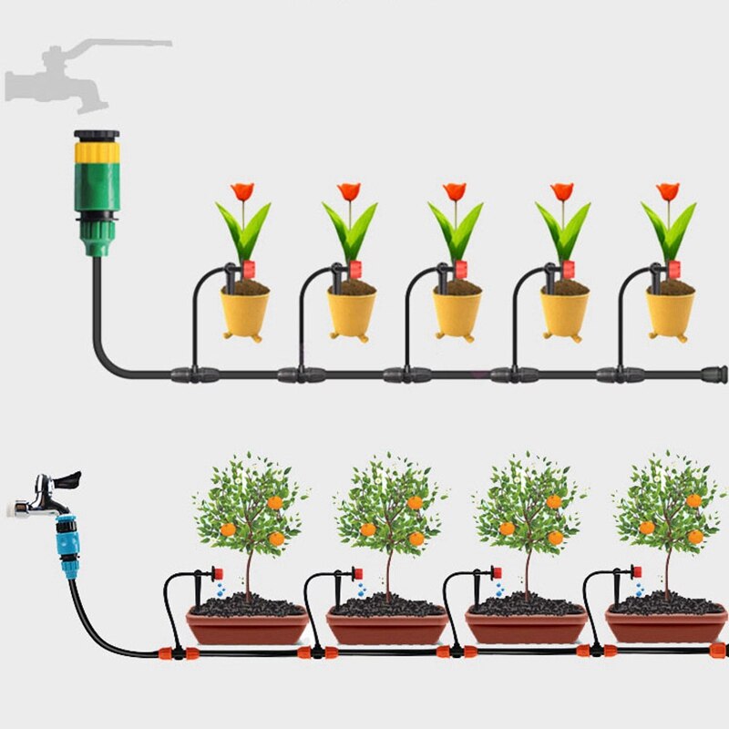 5M-25M Greenhouse Drip Irrigation System 4/7'' Hose Automatic Drip Irrigation Watering Kits Adjustable Dripper Garden Hose. 