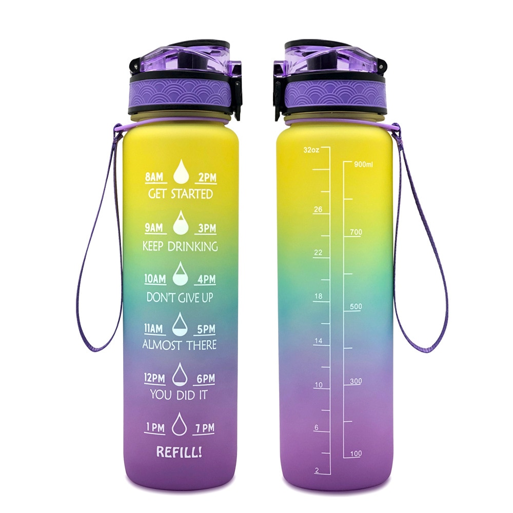 500 1000ml Sport Water Bottle Bpa Free With Bounce Lid Time Marker Leak