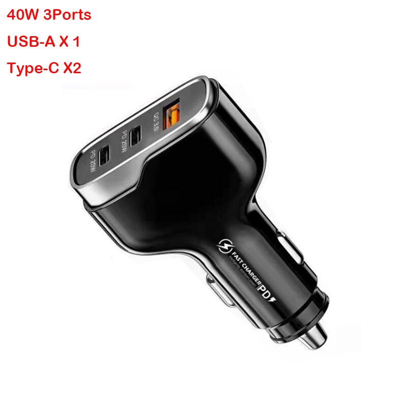 QCY 3 Port Car Charger 40W PD Fast Charger QC 3.0 USB Type C Car Charger For iphone 13 12 Xiaomi Huawei Samsung Quick Charger. 