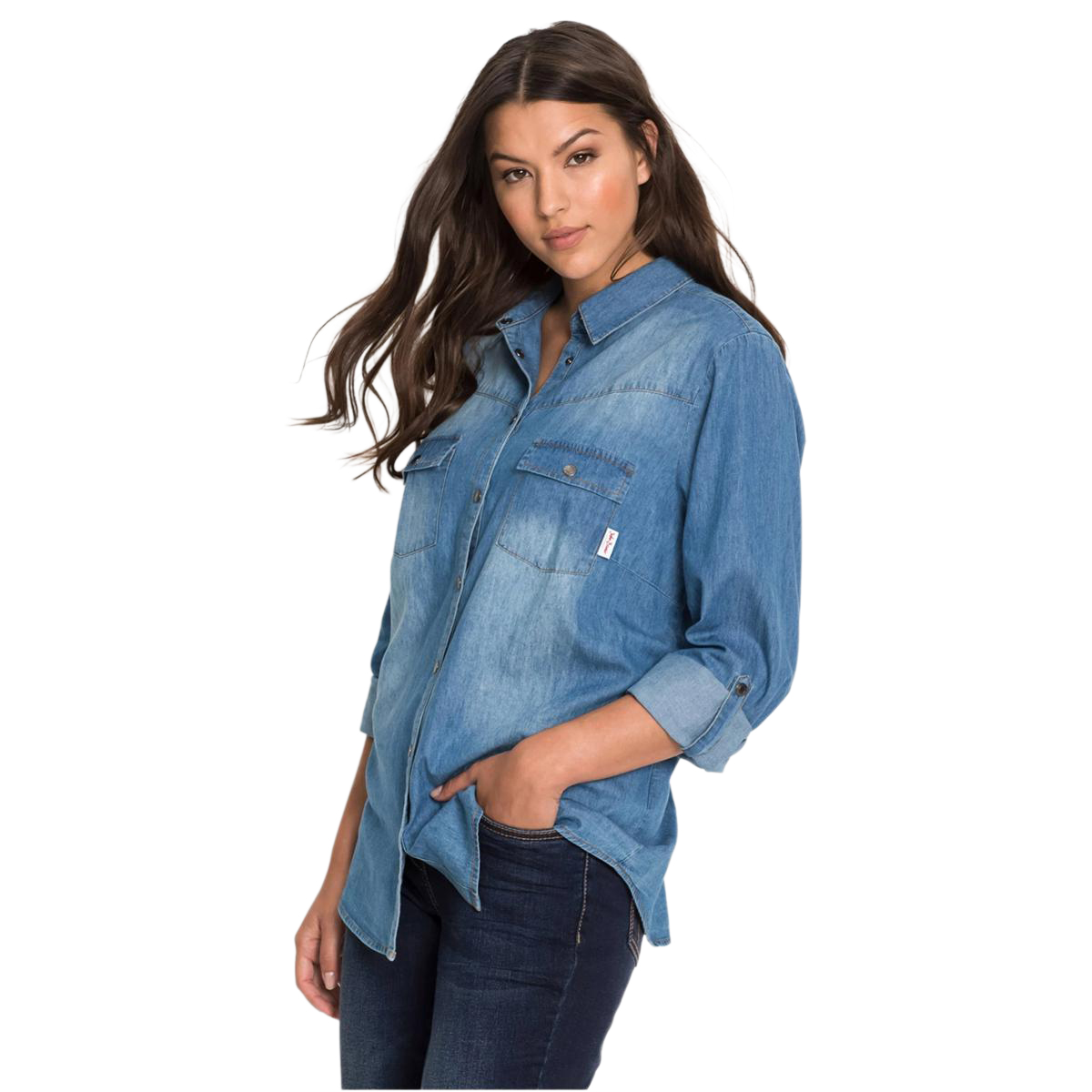 Long sleeve denim hot sale shirt for ladies