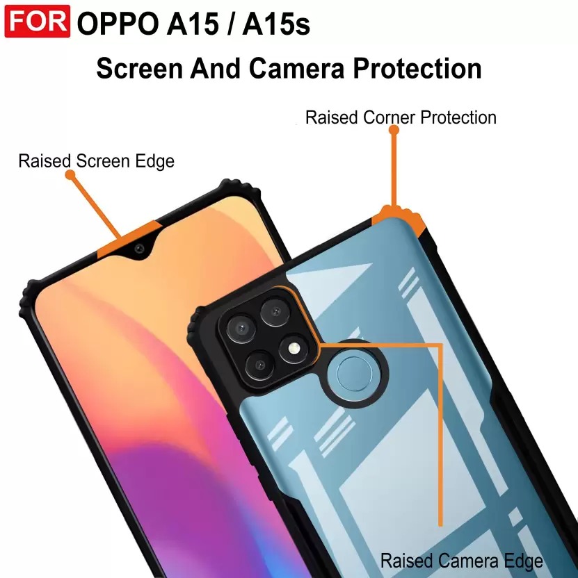 Oppo a15, oppo a15s এর জন্য ব্যাক কভার (কালো, স্বচ্ছ) (Back Case Cover For Smartphone). 