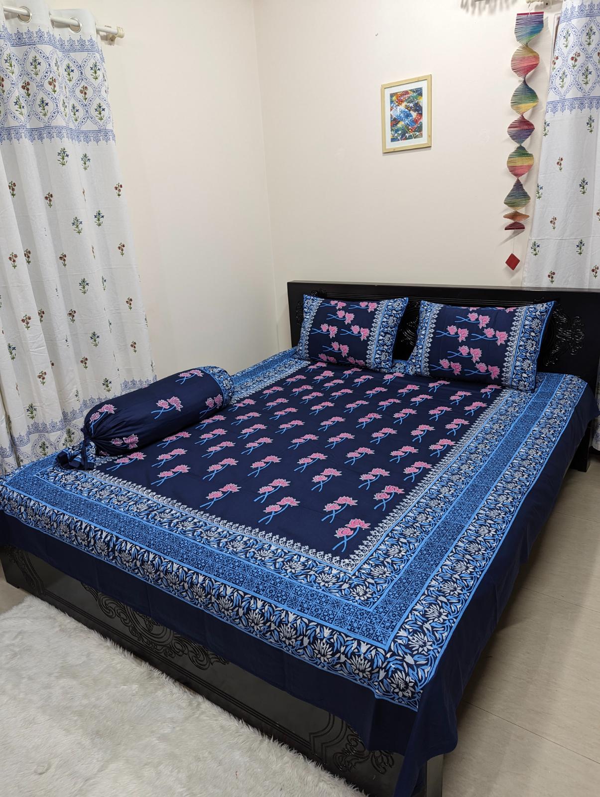 Soft Twill Cotton Hand Block King Size Bedsheet