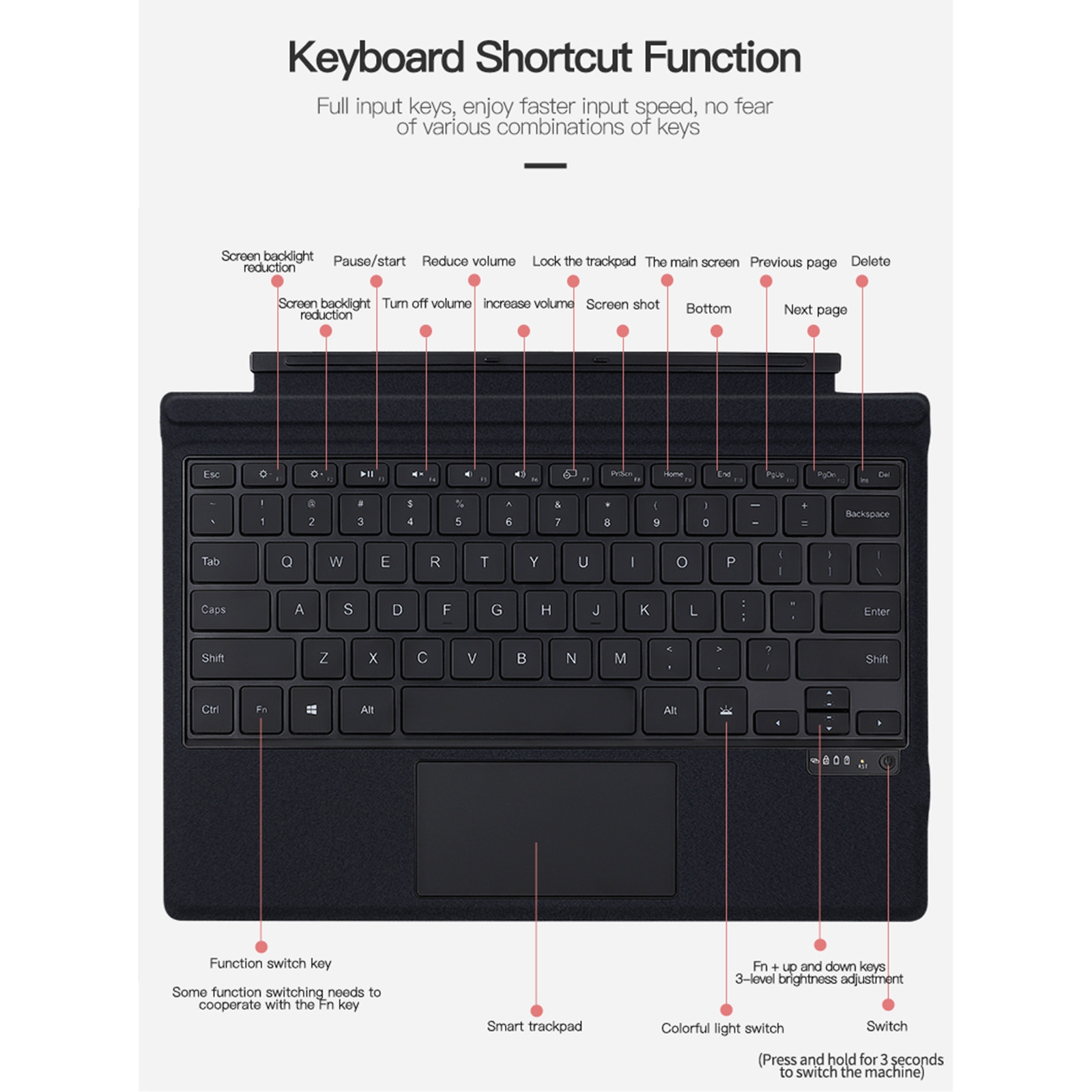 （COD)Magnetic Bluetooth Black Keyboard For Microsoft Surface Pro 3. 