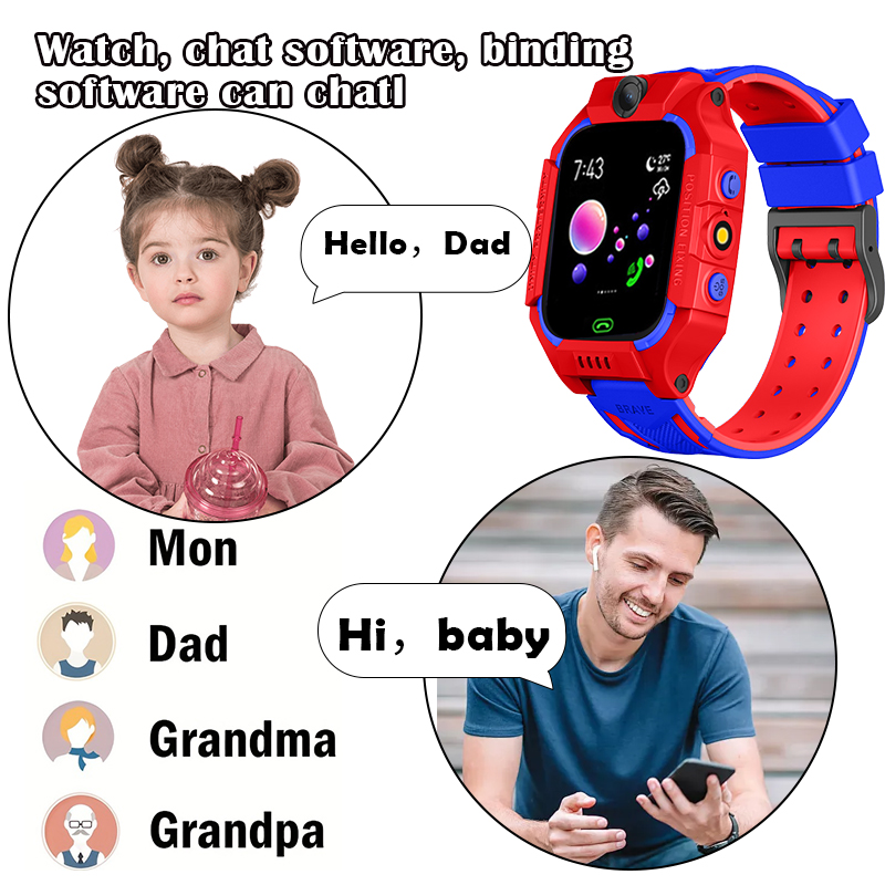 Children's smartwatch with tracker, camera, call, WeChat, game, flashlight, SOS alarm function, touch screen phone, student gift. 