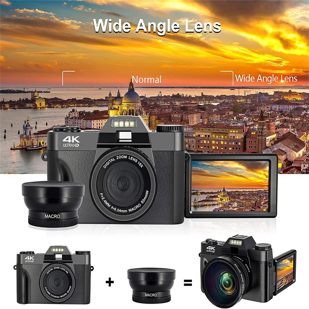 GC Professional WiFi Digital Camera 4K Camcorder 3.0 180° Flip Screen & Built-in Battery Selfile Digital Webcam For Beginners Travel. 