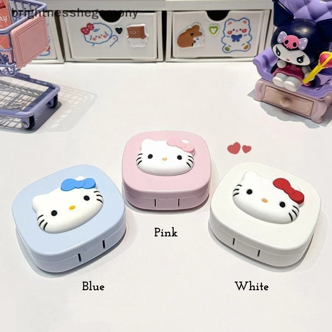 New Hello Kitty Big Size Round Square Shape Contact Lenses Storage with Mirror, Applicator,Tweezer and solution Bottle for tour,travel and Outdoor new design and authentic quality Travel Kit for all kind Of Contact lens  #hellokitty. 