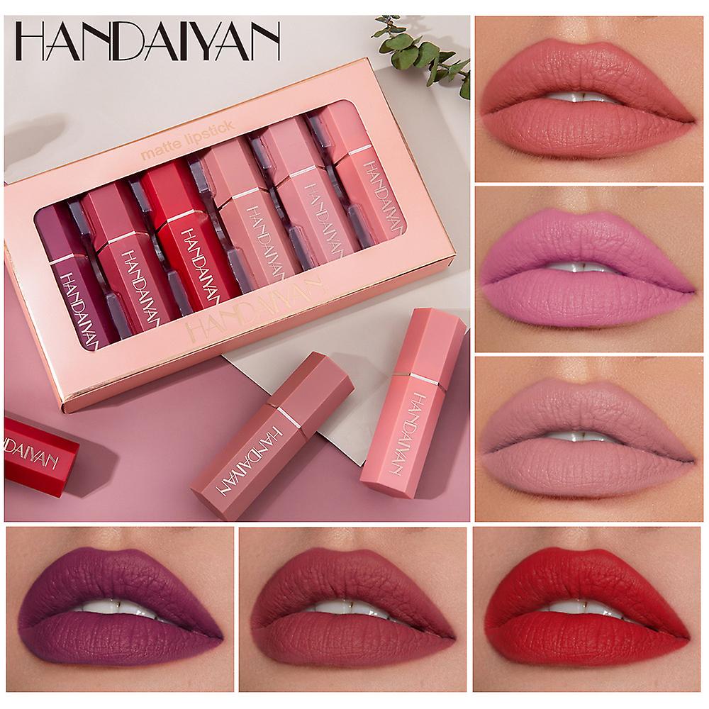HANDAIYAN 6pcs in one box Velvet Matte Lipstick Waterproof Pigment Lipstick Long Lasting Lipstick Never Fade Lip Stick Makeup