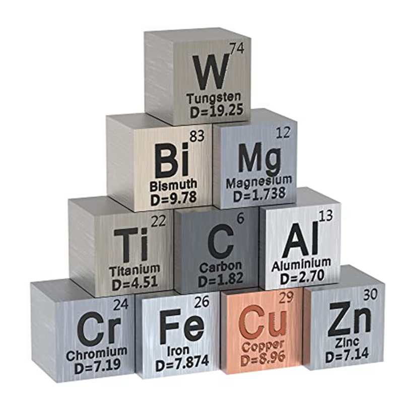 10 Piece Elements-Cubes - Density-Cube Set Metal 0.39 Inch/10 mm for A Periodic Table of Elements Collection