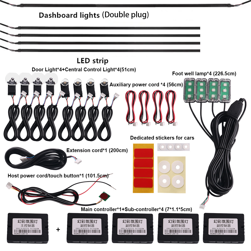 18 in 1 Ambient Light For Car Interior 64 Color Breathe Dashboard Door Decoration LED Strip Lights RGB Bluetooth App Control 12V. 